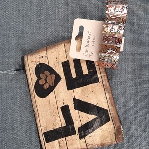 Cat Hammered Stretch Bracelet Zipper Wallet Coin Purse Bag Pouch Love Kitten Set